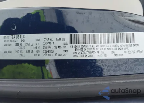 2017 Dodge Grand Caravan Sxt из США, поврежденный, VIN 2C4RDGCG0HR772478